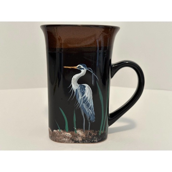 Royal Norfolk Coffee Mug/ Hand Painted Folk Art! Crane/Bird/wildlife. *RARE/NICE - Picture 9 of 10